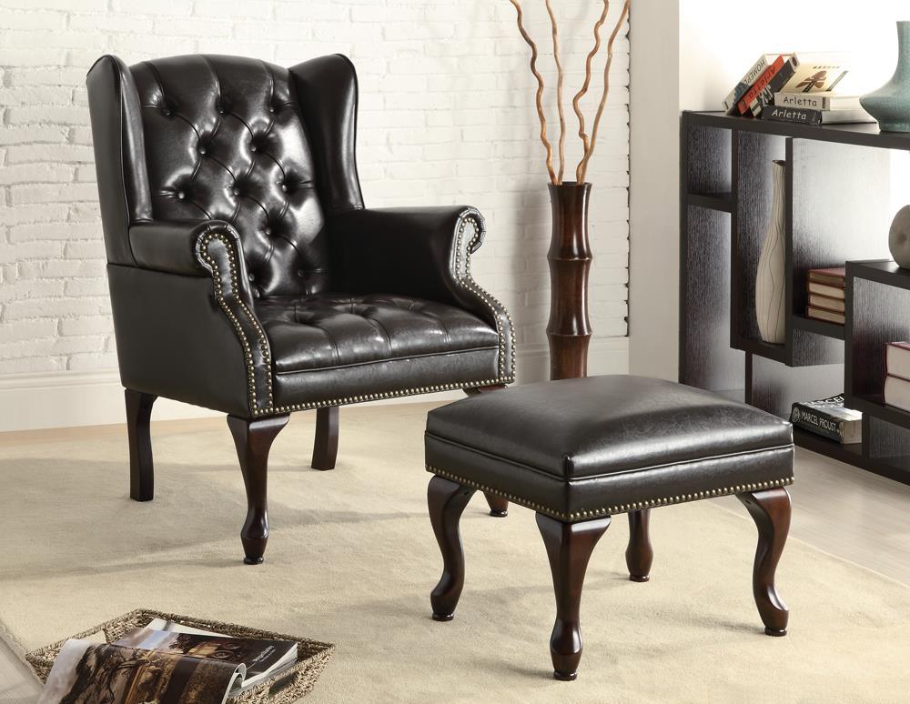 Roberts Black/Espresso Button Tufted Back Accent Chair with Ottoman by Coaster at Eve Furniture