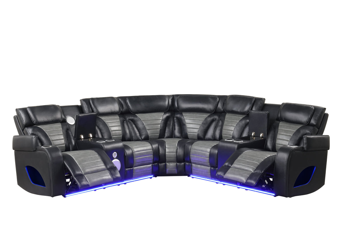 Robin Black Leather Power Reclining Sectional by New Era Innovations at Eve Furniture