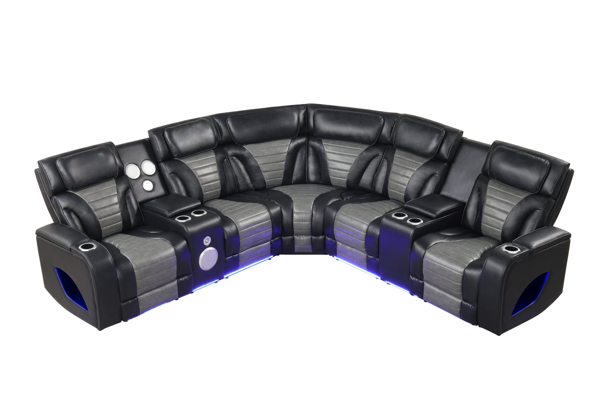 Robin Black Leather Power Reclining Sectional by New Era Innovations at Eve Furniture