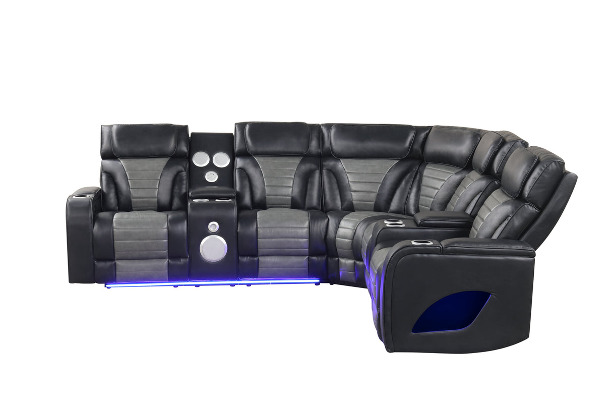 Robin Black Leather Power Reclining Sectional by New Era Innovations at Eve Furniture