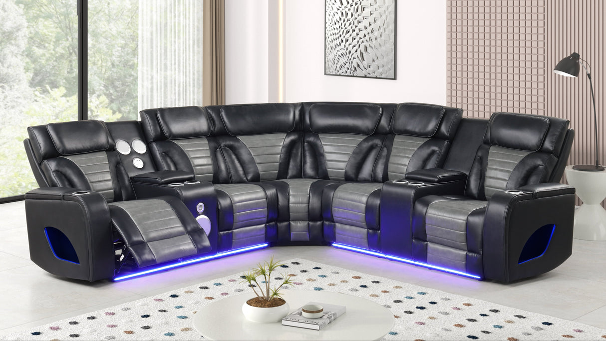 Robin Black Leather Power Reclining Sectional by New Era Innovations at Eve Furniture