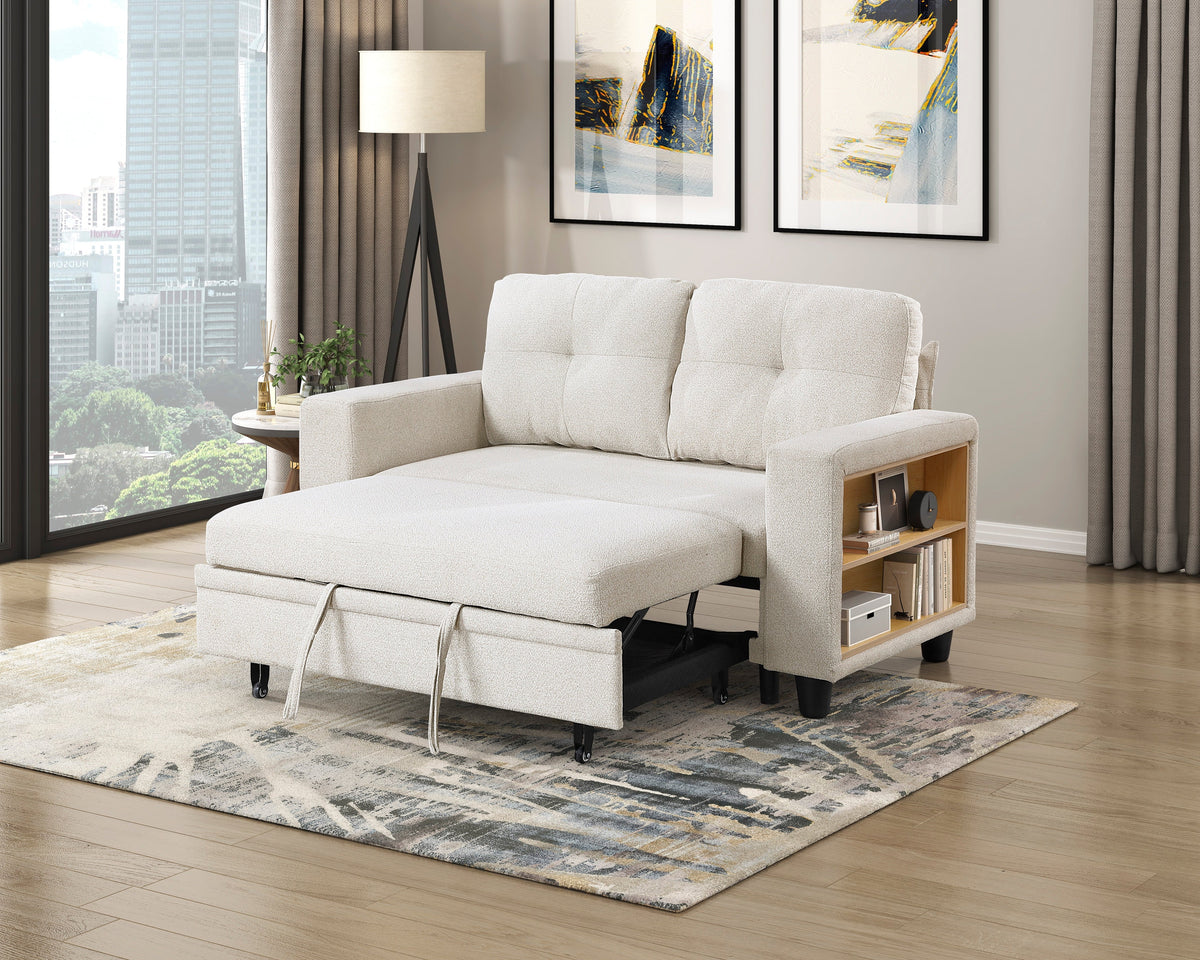 Robinson Beige Loveseat with Pull-out Bed, Shelves and Charging Ports by Homelegance at Eve Furniture