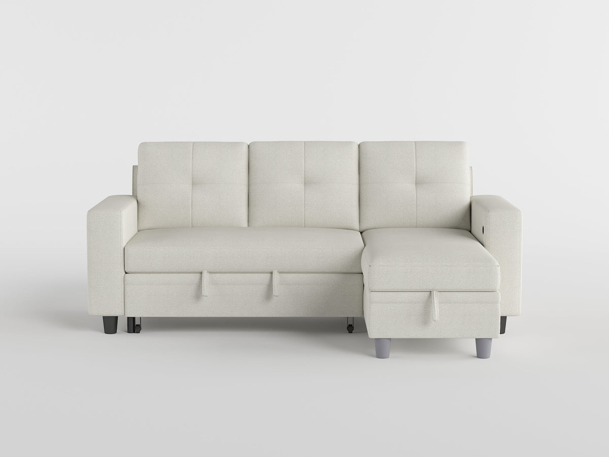 Robinson Beige Sectional with Reversible Chaise, Pull-out Bed, Shelves and Charging Ports by Homelegance at Eve Furniture