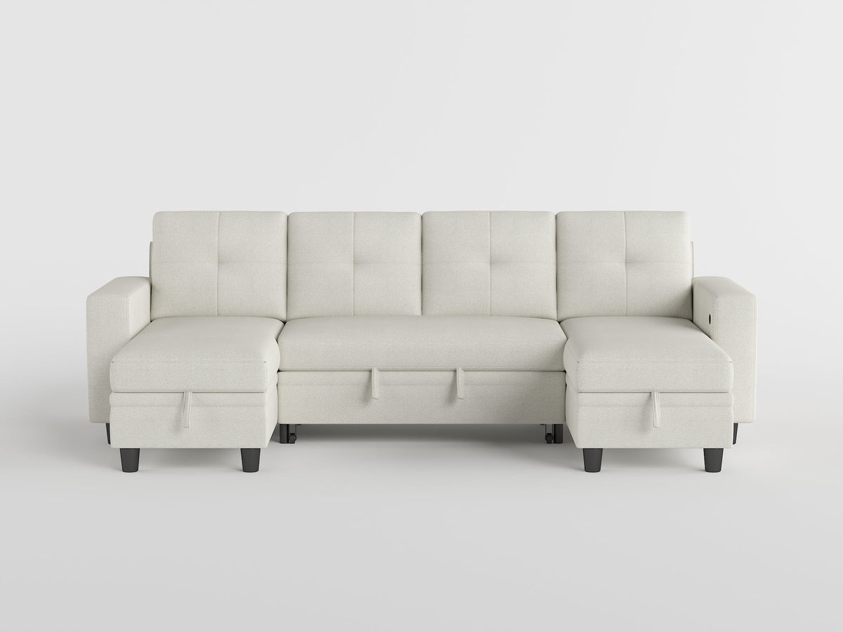 Robinson Beige Sectional with Two Chaises, Pull-out Bed, Shelves and Charging Ports by Homelegance at Eve Furniture