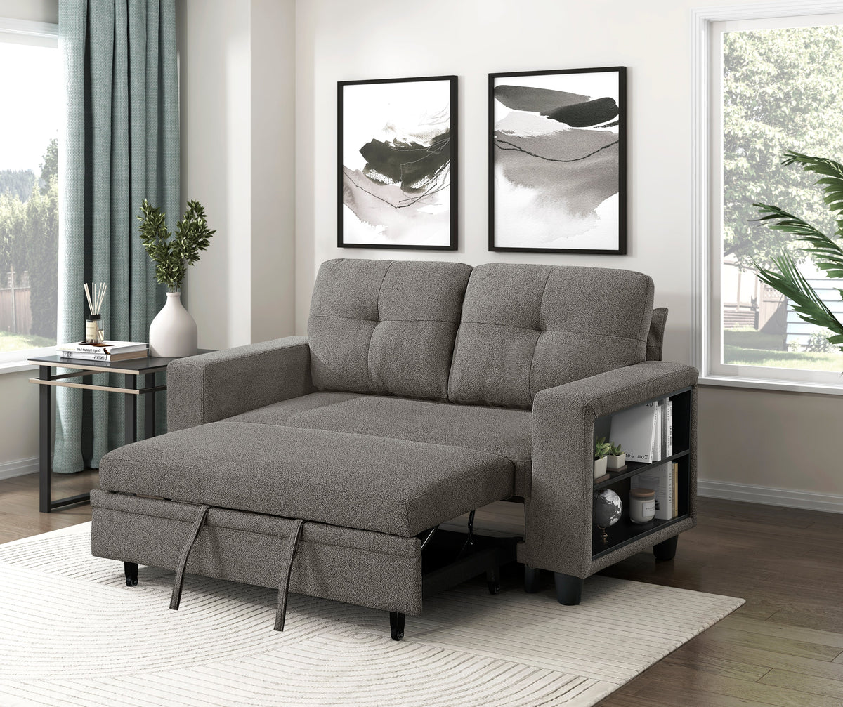 Robinson Dark Brown Loveseat with Pull-out Bed, Shelves and Charging Ports by Homelegance at Eve Furniture
