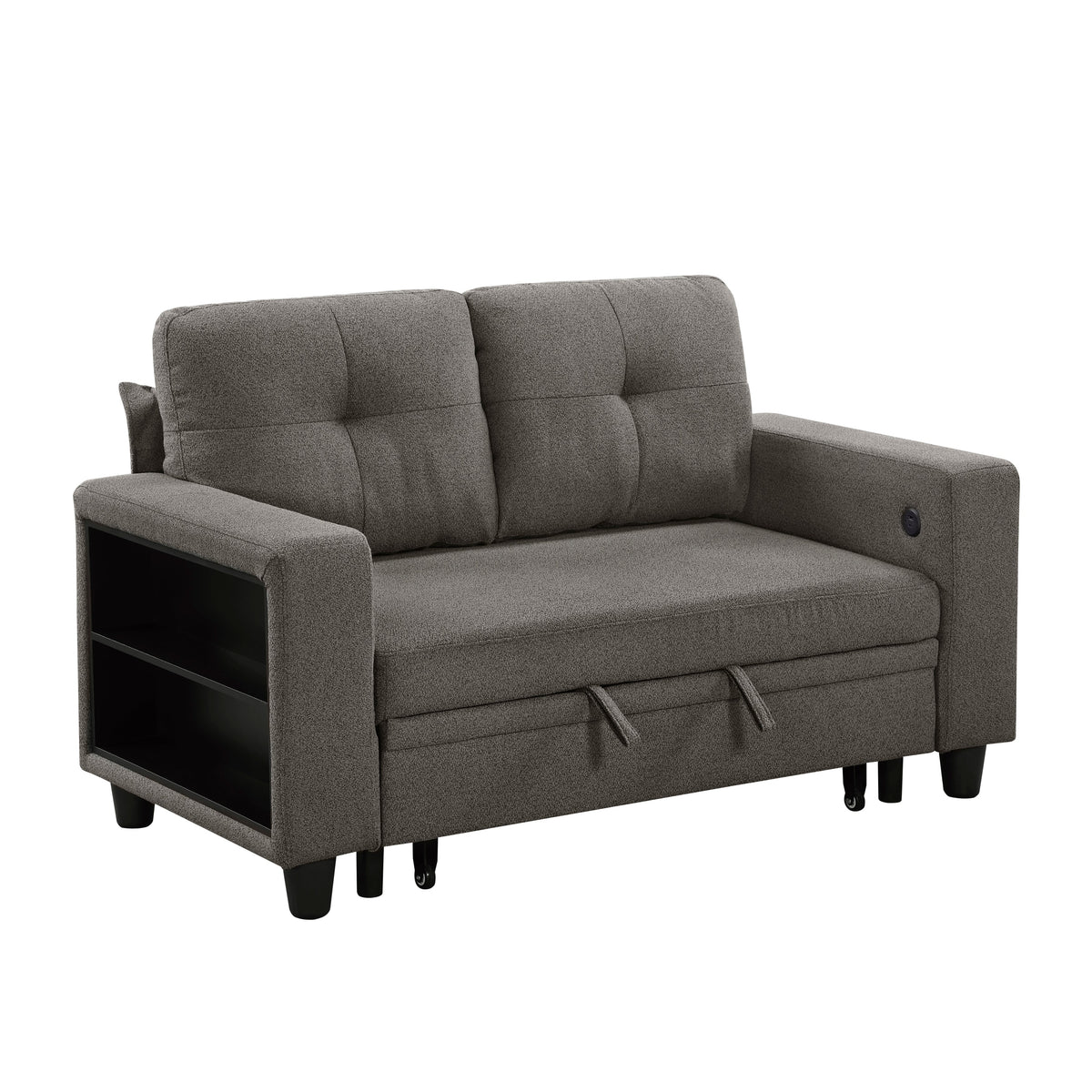 Robinson Dark Brown Loveseat with Pull-out Bed, Shelves and Charging Ports by Homelegance at Eve Furniture