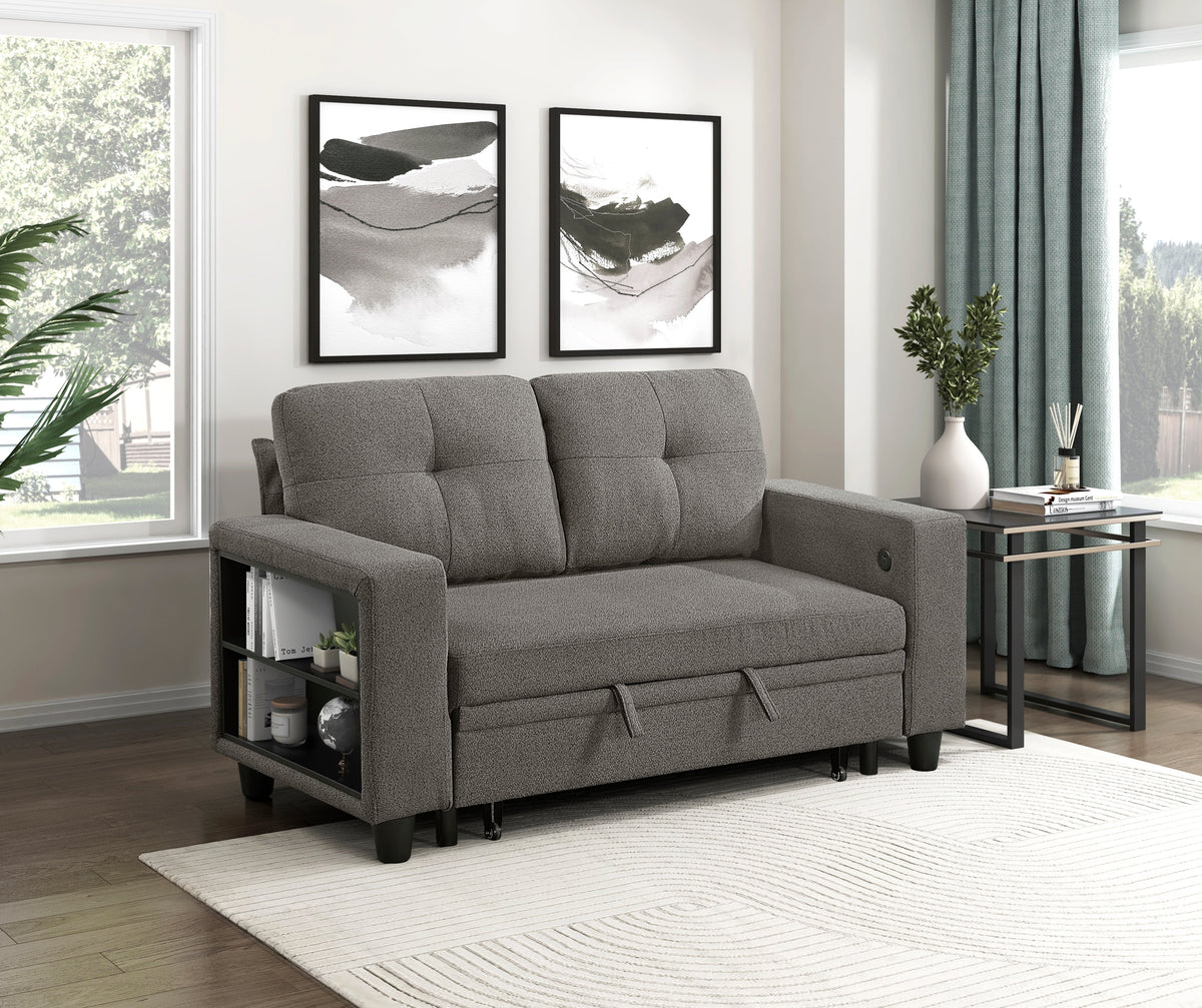 Robinson Dark Brown Loveseat with Pull-out Bed, Shelves and Charging Ports by Homelegance at Eve Furniture