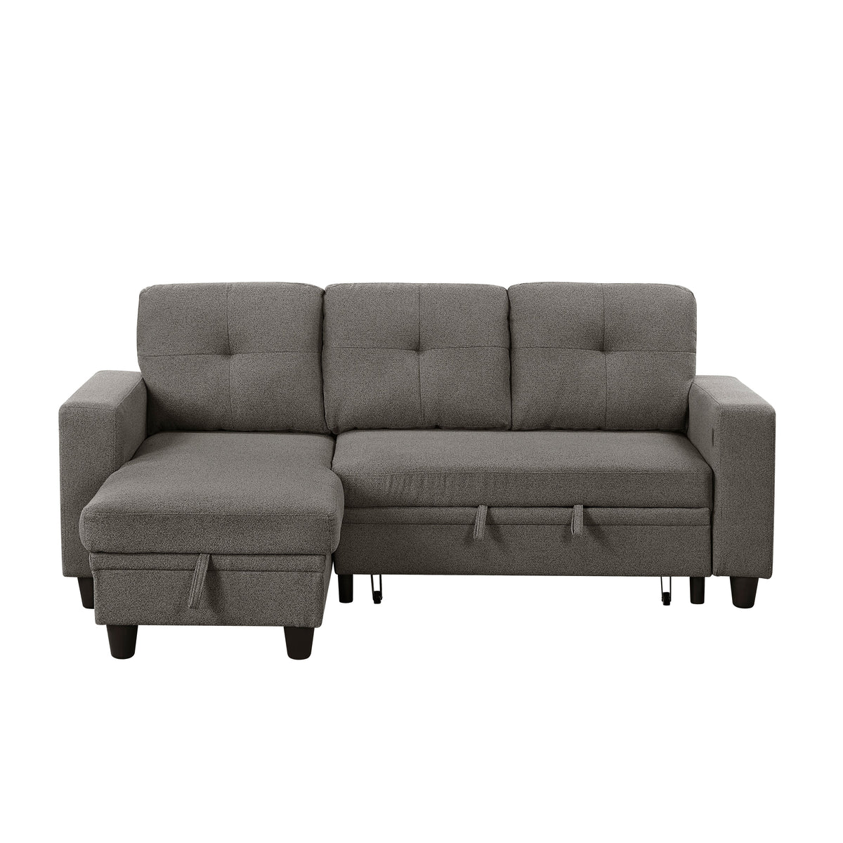 Robinson Dark Brown Sectional with Reversible Chaise, Pull-out Bed, Shelves and Charging Ports by Homelegance at Eve Furniture