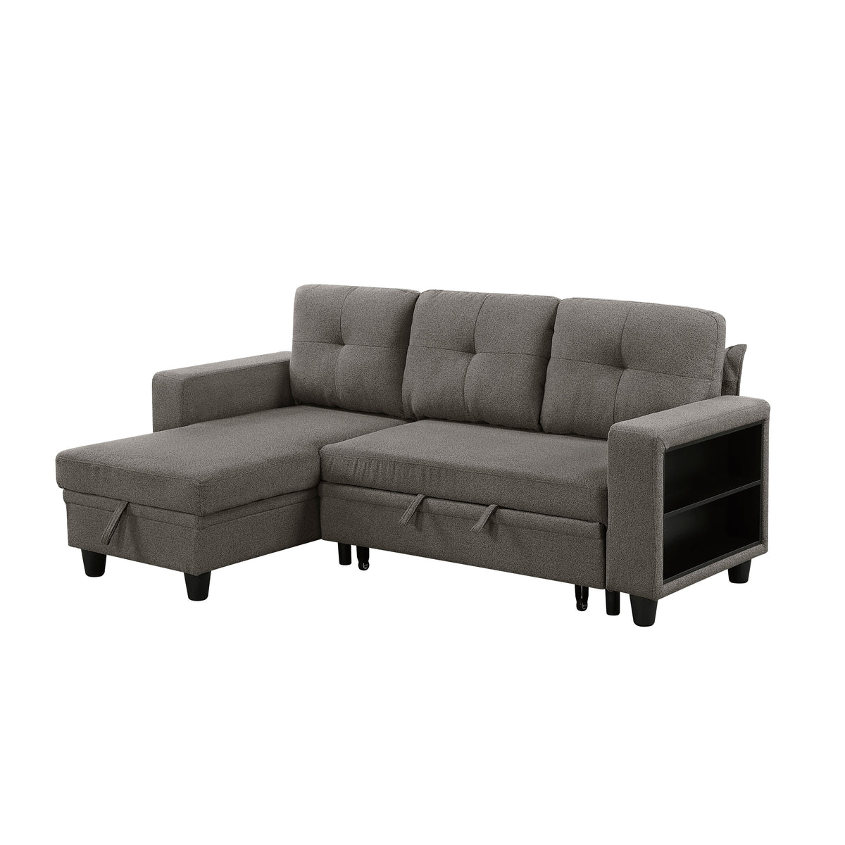 Robinson Dark Brown Sectional with Reversible Chaise, Pull-out Bed, Shelves and Charging Ports by Homelegance at Eve Furniture