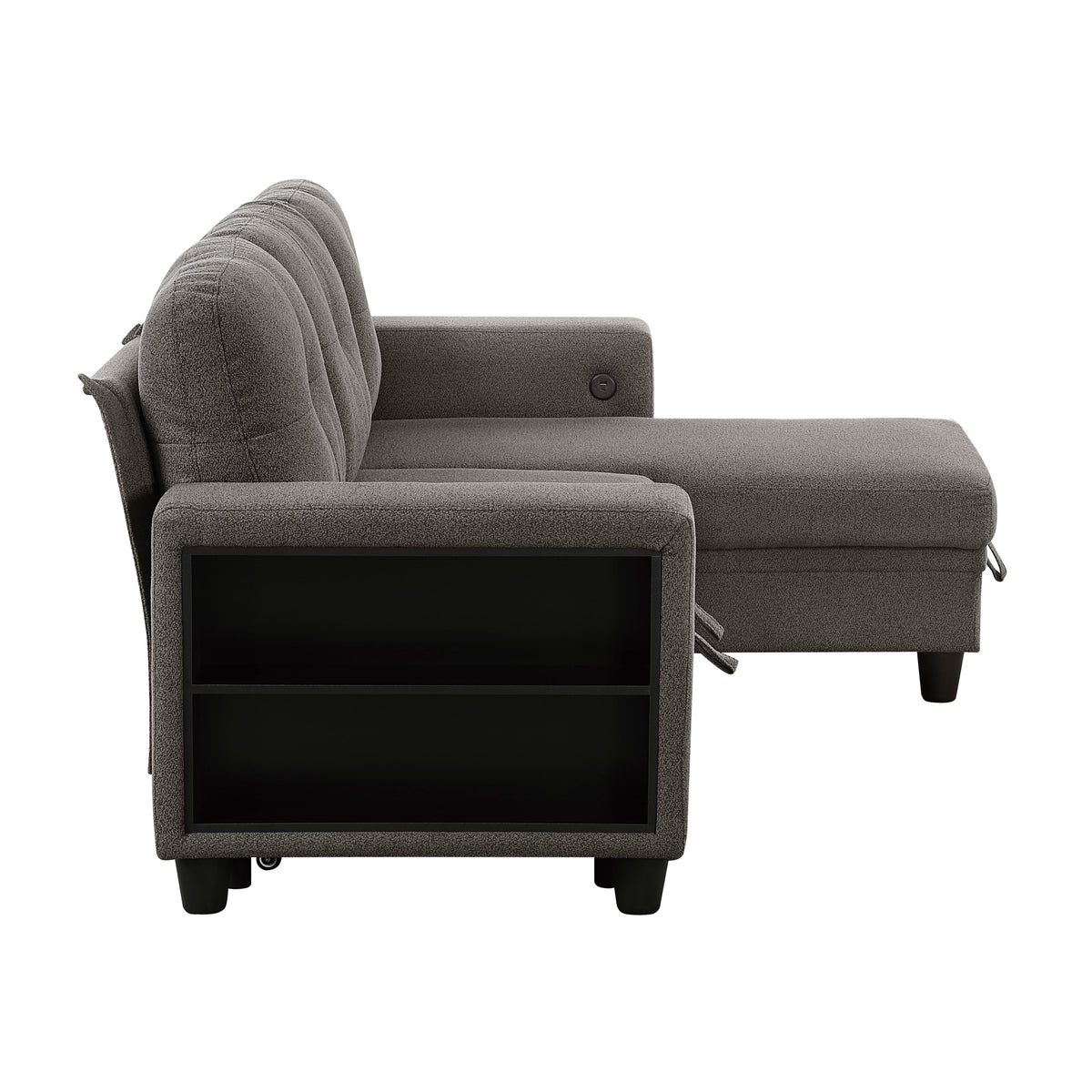 Robinson Dark Brown Sectional with Reversible Chaise, Pull-out Bed, Shelves and Charging Ports by Homelegance at Eve Furniture