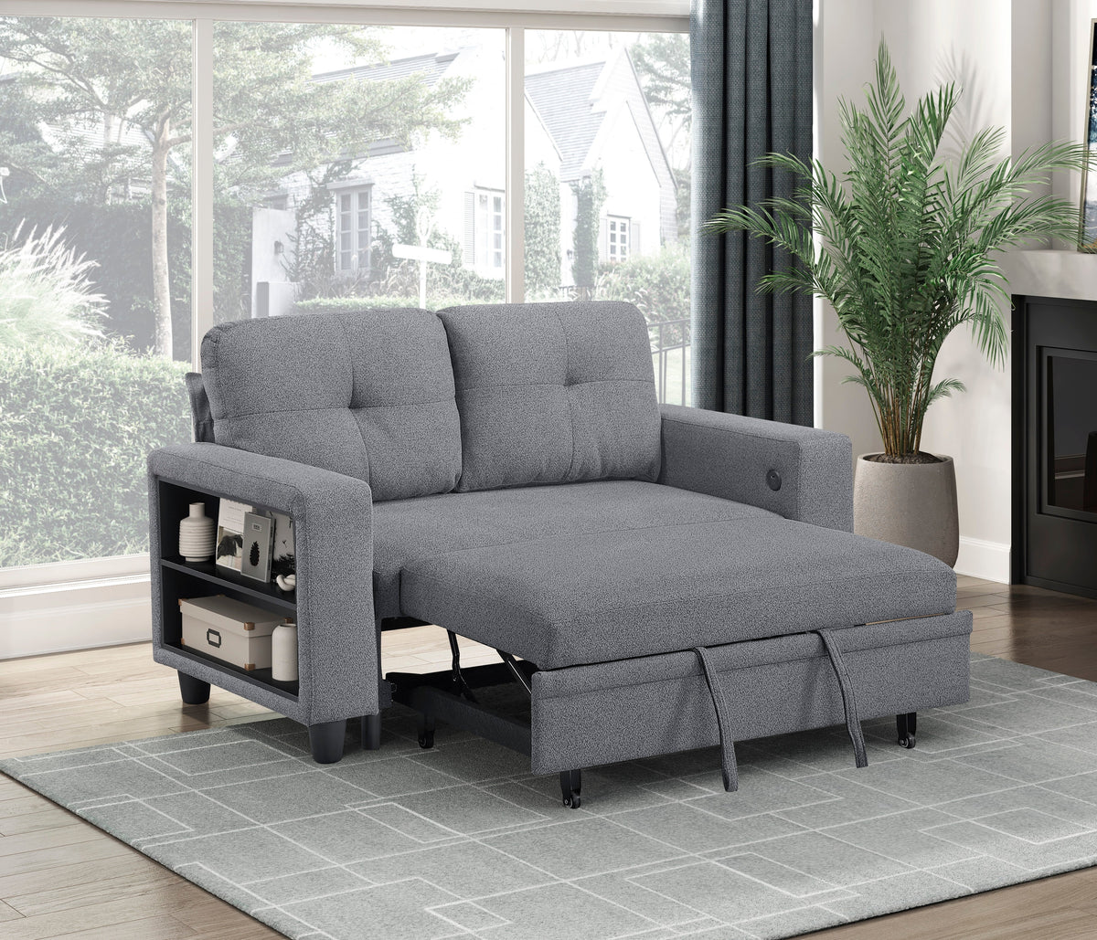 Robinson Gray Loveseat with Pull-out Bed, Shelves and Charging Ports by Homelegance at Eve Furniture