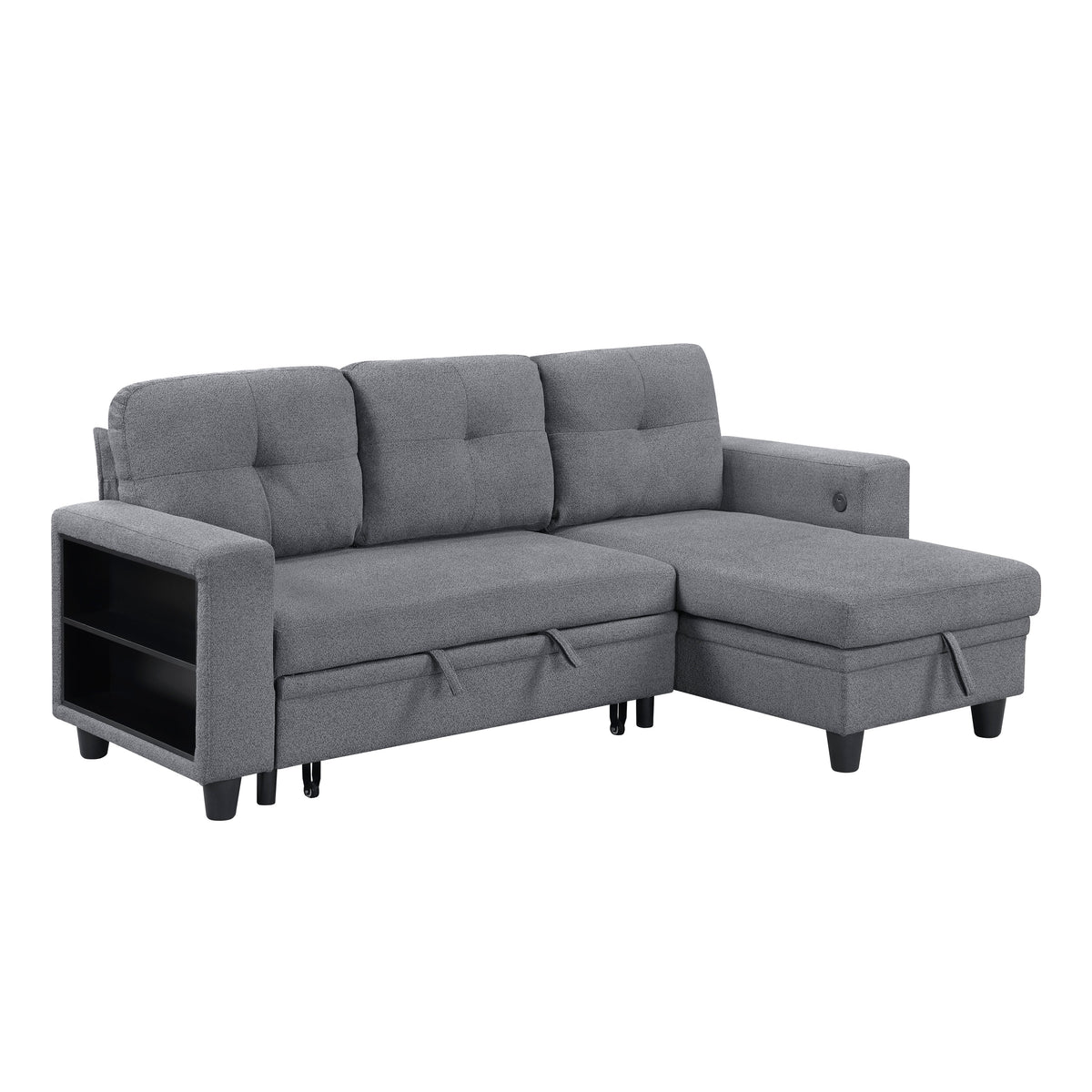 Robinson Gray Sectional with Reversible Chaise, Pull-out Bed, Shelves and Charging Ports by Homelegance at Eve Furniture