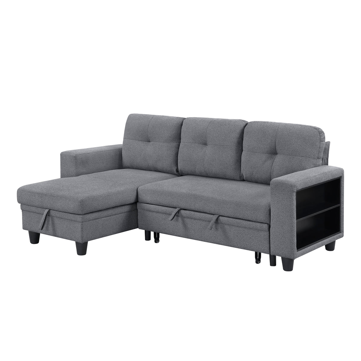 Robinson Gray Sectional with Reversible Chaise, Pull-out Bed, Shelves and Charging Ports by Homelegance at Eve Furniture