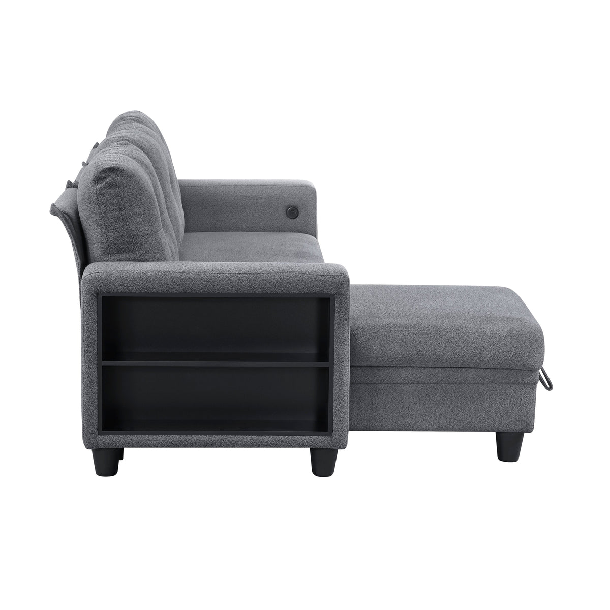 Robinson Gray Sectional with Reversible Chaise, Pull-out Bed, Shelves and Charging Ports by Homelegance at Eve Furniture