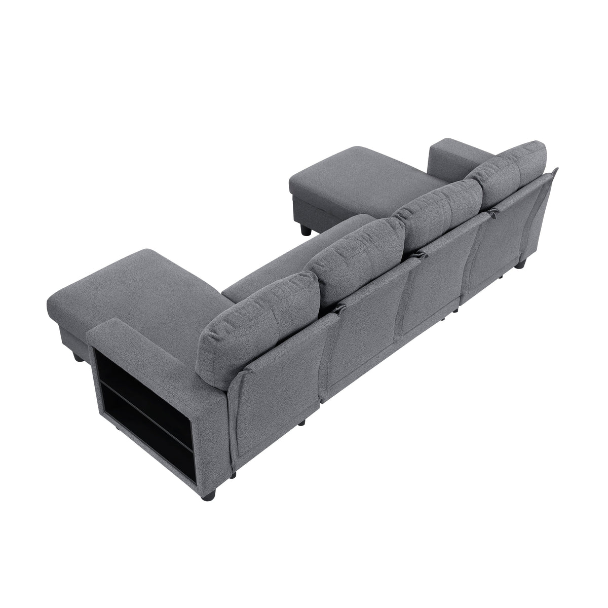 Robinson Gray Sectional with Two Chaises, Pull-out Bed, Shelves and Charging Ports by Homelegance at Eve Furniture