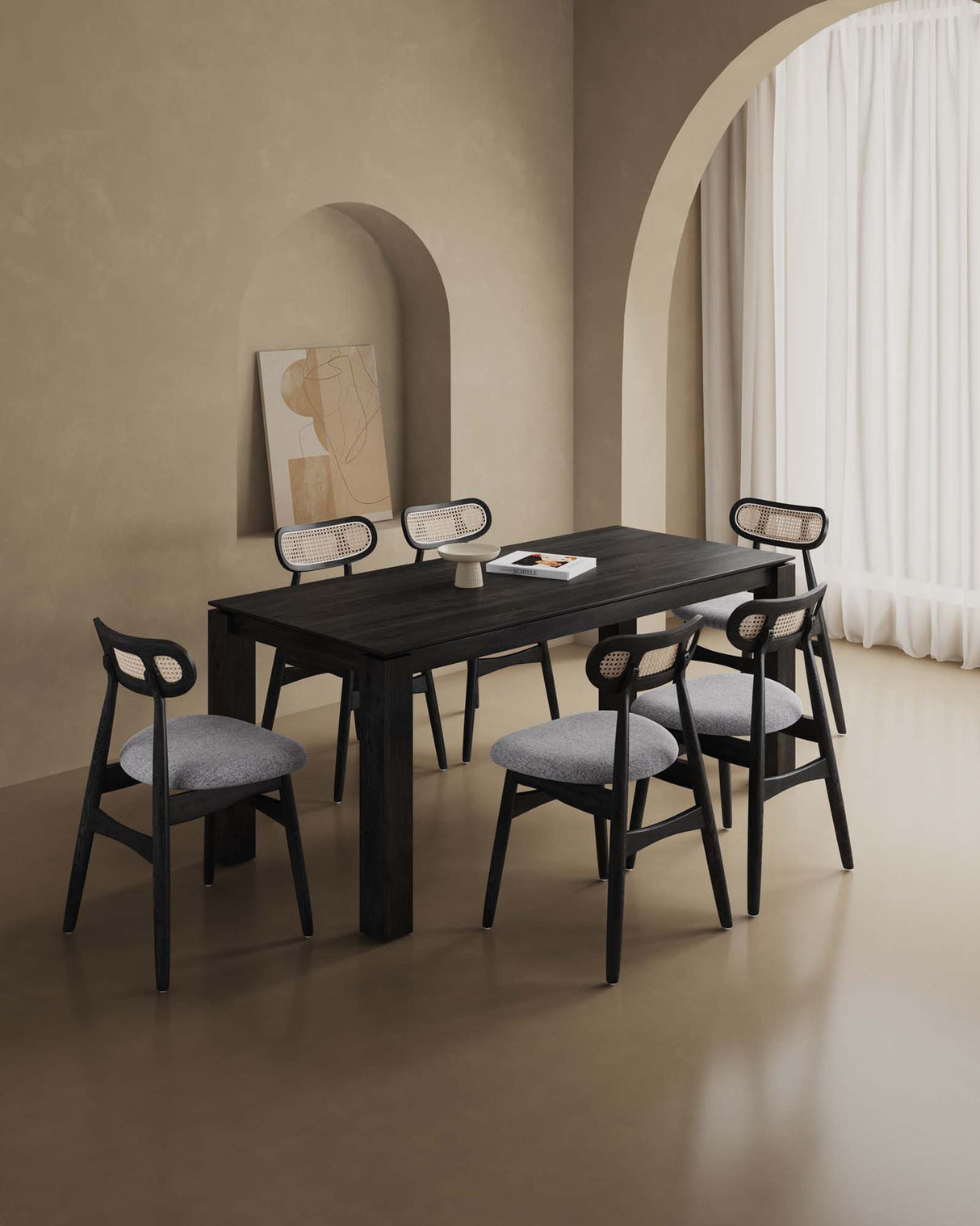 Rockaway 70.86 Dining Set with 6 Colbert Chairs in Black and Grey by Manhattan Comfort at Eve Furniture