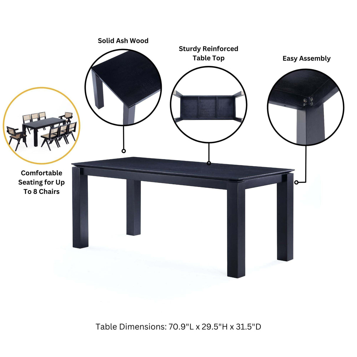 Rockaway 70.86 Dining Table in Black by Manhattan Comfort at Eve Furniture
