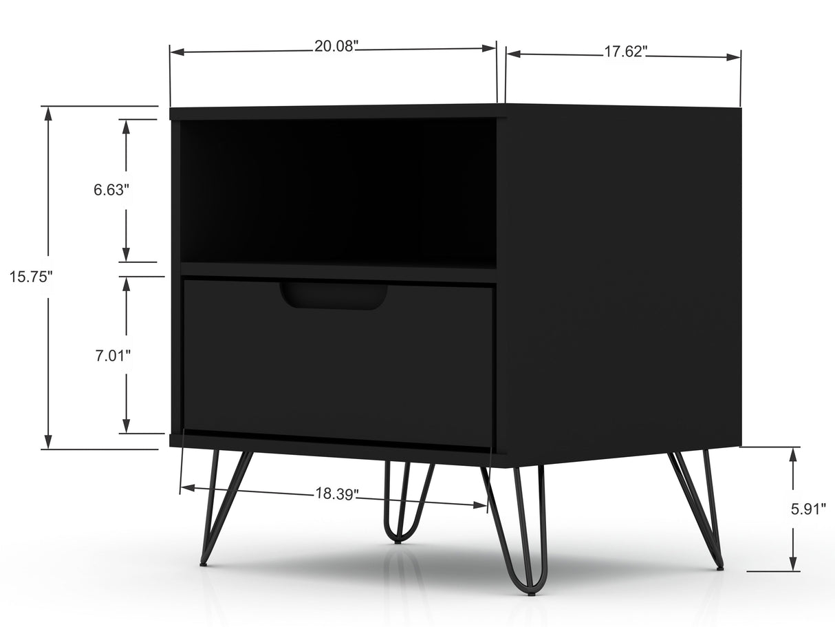 Rockefeller 1.0 Nightstand in Black by Manhattan Comfort at Eve Furniture