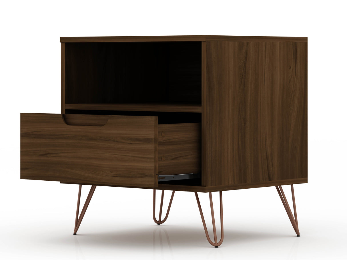 Rockefeller 1.0 Nightstand in Brown by Manhattan Comfort at Eve Furniture