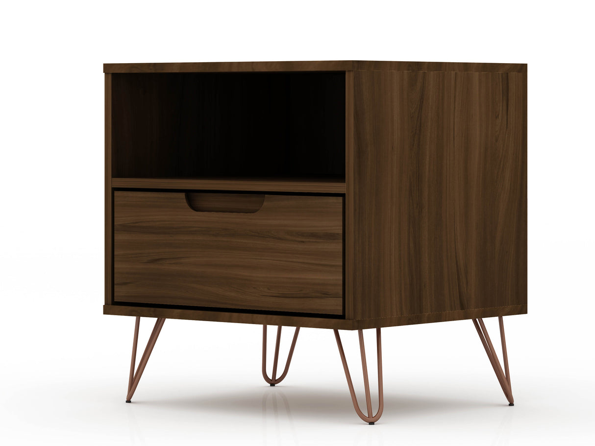 Rockefeller 1.0 Nightstand in Brown by Manhattan Comfort at Eve Furniture
