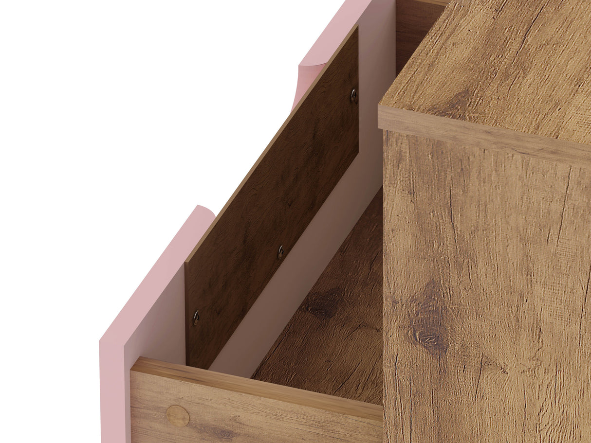 Rockefeller 1.0 Nightstand in Nature and Rose Pink by Manhattan Comfort at Eve Furniture