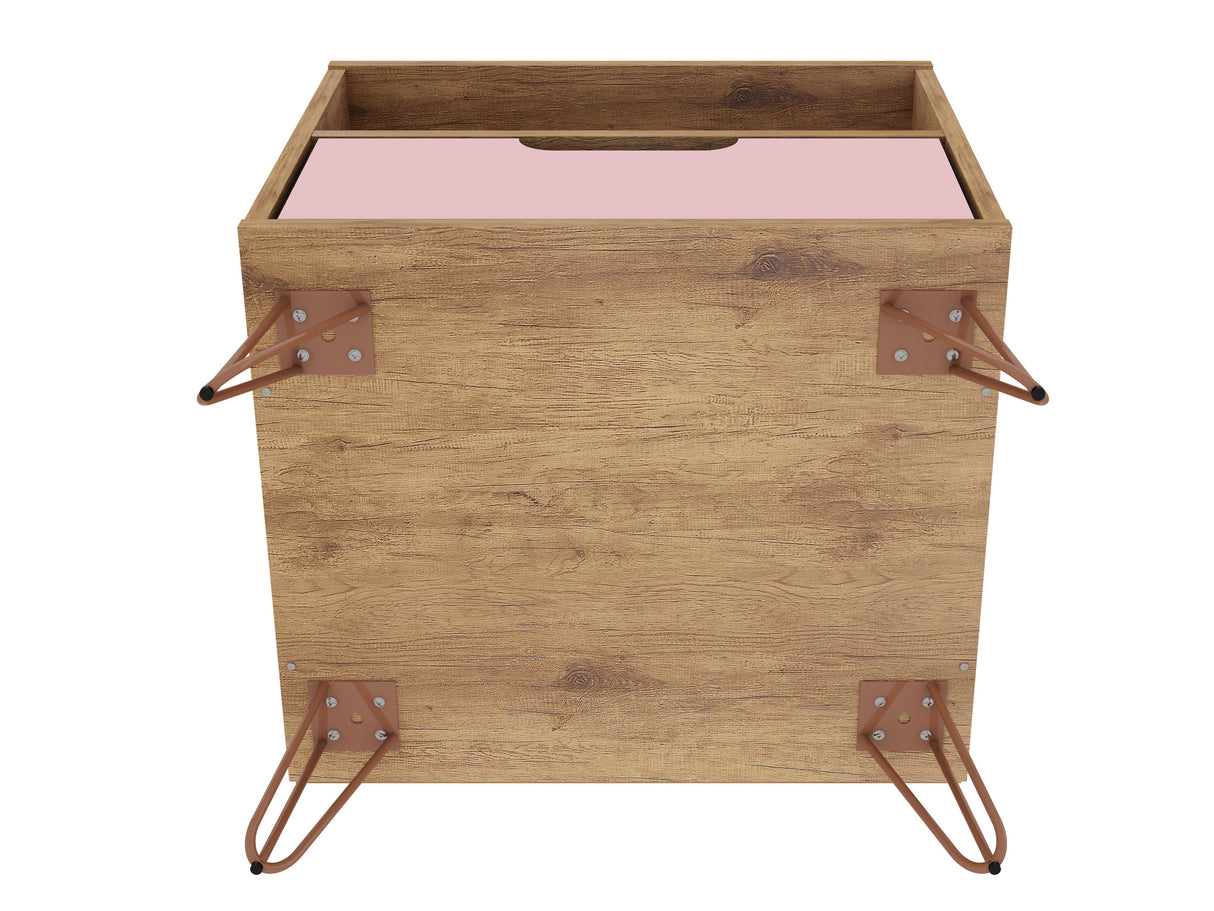 Rockefeller 1.0 Nightstand in Nature and Rose Pink by Manhattan Comfort at Eve Furniture
