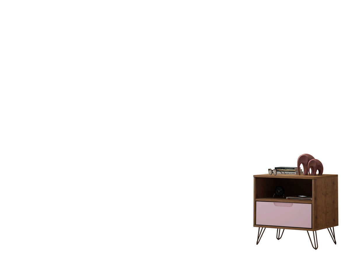Rockefeller 1.0 Nightstand in Nature and Rose Pink by Manhattan Comfort at Eve Furniture