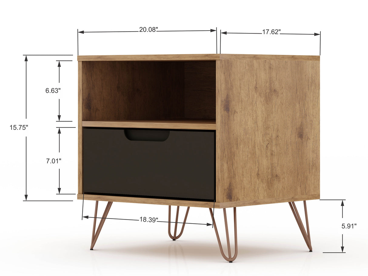Rockefeller 1.0 Nightstand in Nature and Textured Grey by Manhattan Comfort at Eve Furniture