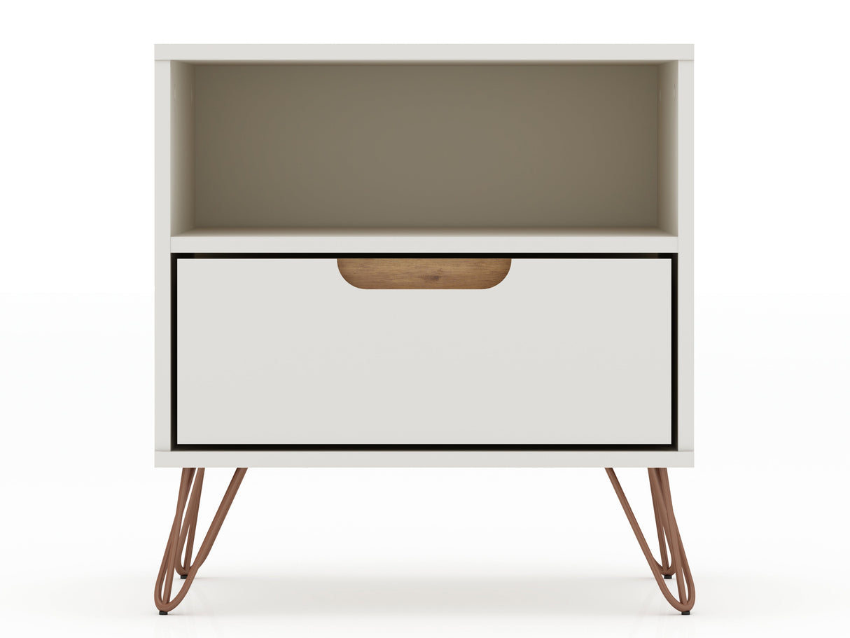 Rockefeller 1.0 Nightstand in Off White and Nature by Manhattan Comfort at Eve Furniture