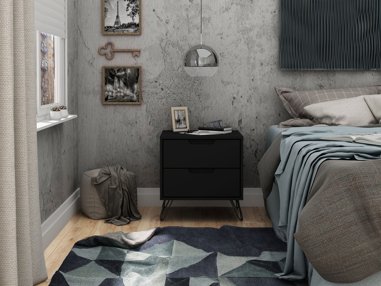 Rockefeller 2.0 Nightstand in Black by Manhattan Comfort at Eve Furniture