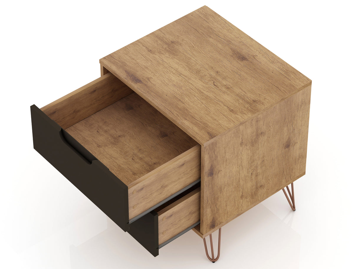 Rockefeller 2.0 Nightstand in Nature and Textured Grey by Manhattan Comfort at Eve Furniture