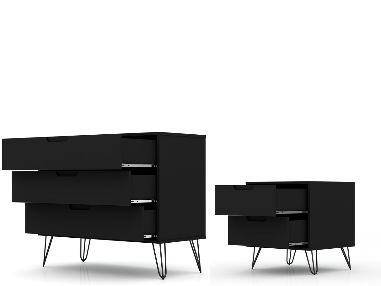 Rockefeller Dresser and Nightstand Set in Black by Manhattan Comfort at Eve Furniture