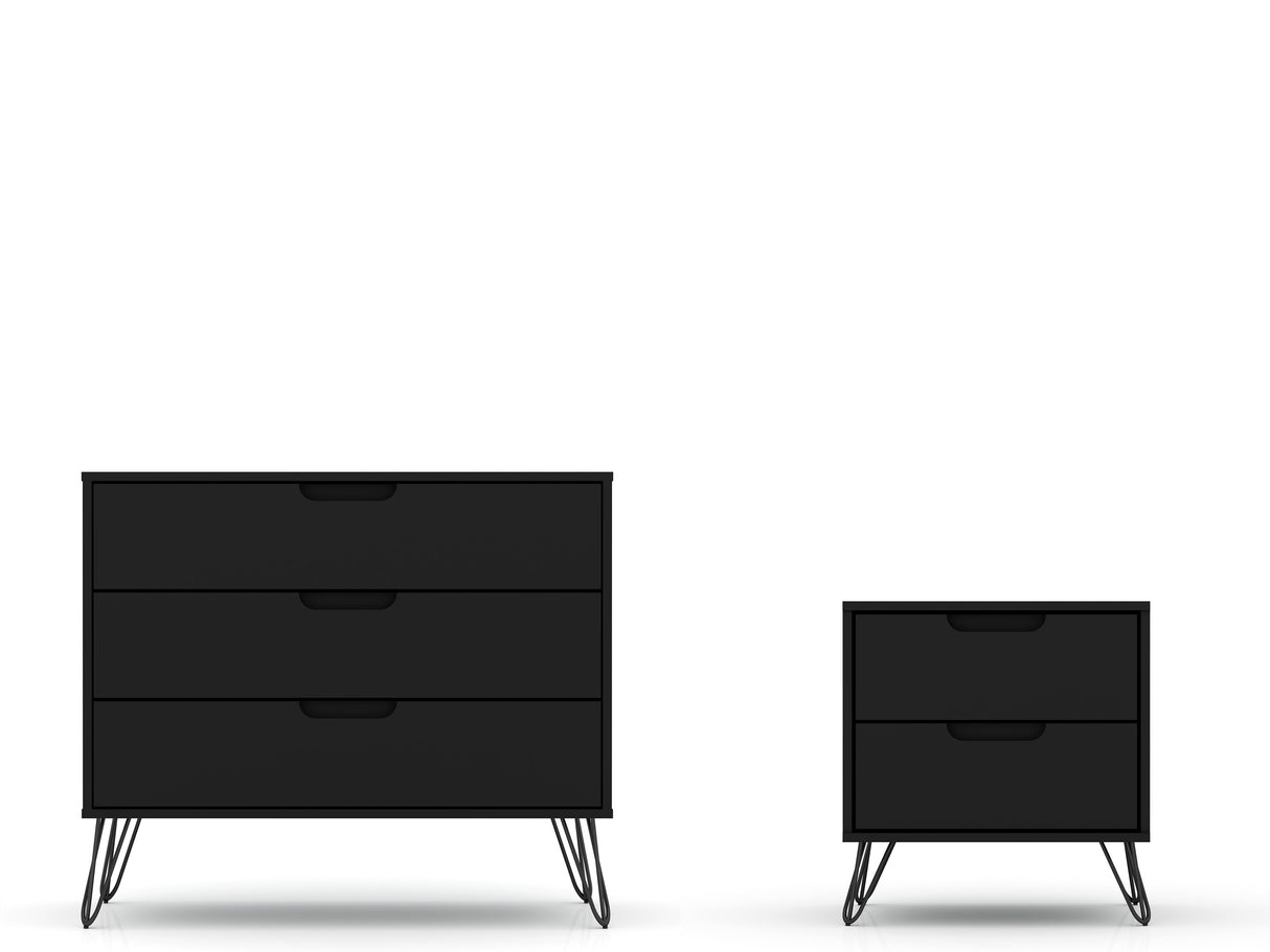 Rockefeller Dresser and Nightstand Set in Black by Manhattan Comfort at Eve Furniture