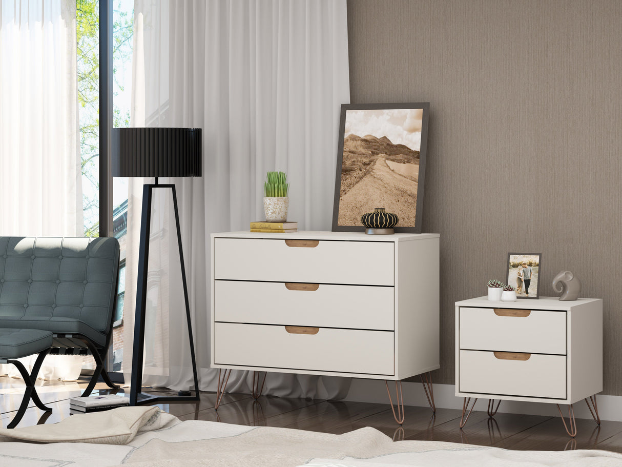 Rockefeller Dresser and Nightstand Set in Off White and Nature by Manhattan Comfort at Eve Furniture