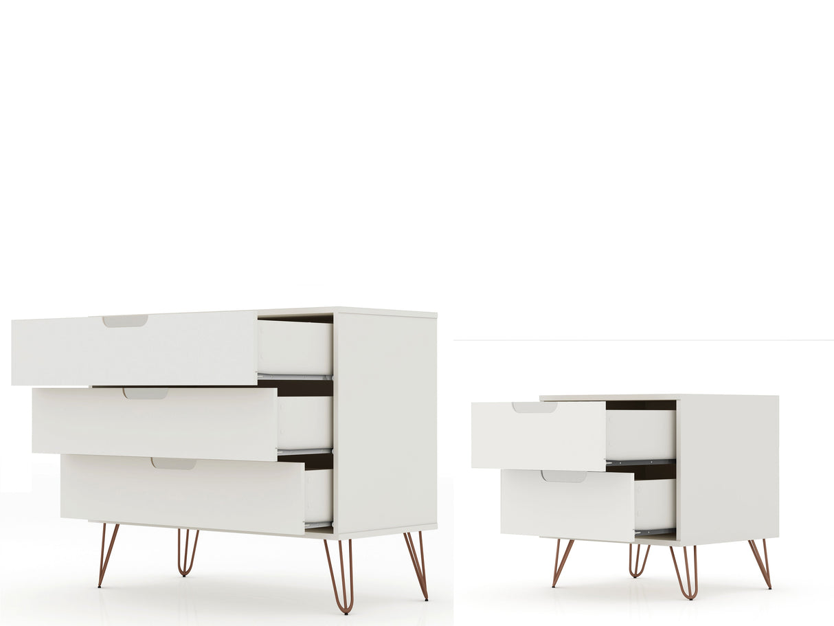 Rockefeller Dresser and Nightstand Set in Off White by Manhattan Comfort at Eve Furniture