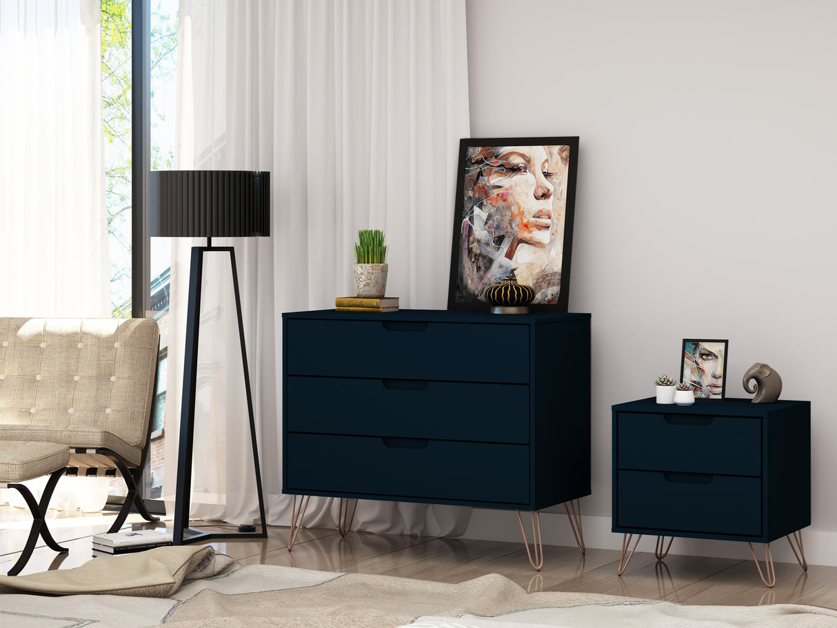 Rockefeller Dresser and Nightstand Set in Tatiana Midnight Blue by Manhattan Comfort at Eve Furniture