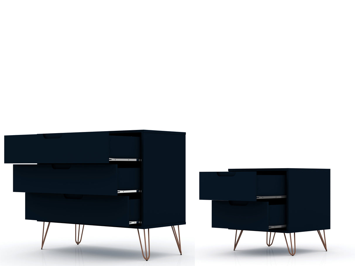 Rockefeller Dresser and Nightstand Set in Tatiana Midnight Blue by Manhattan Comfort at Eve Furniture