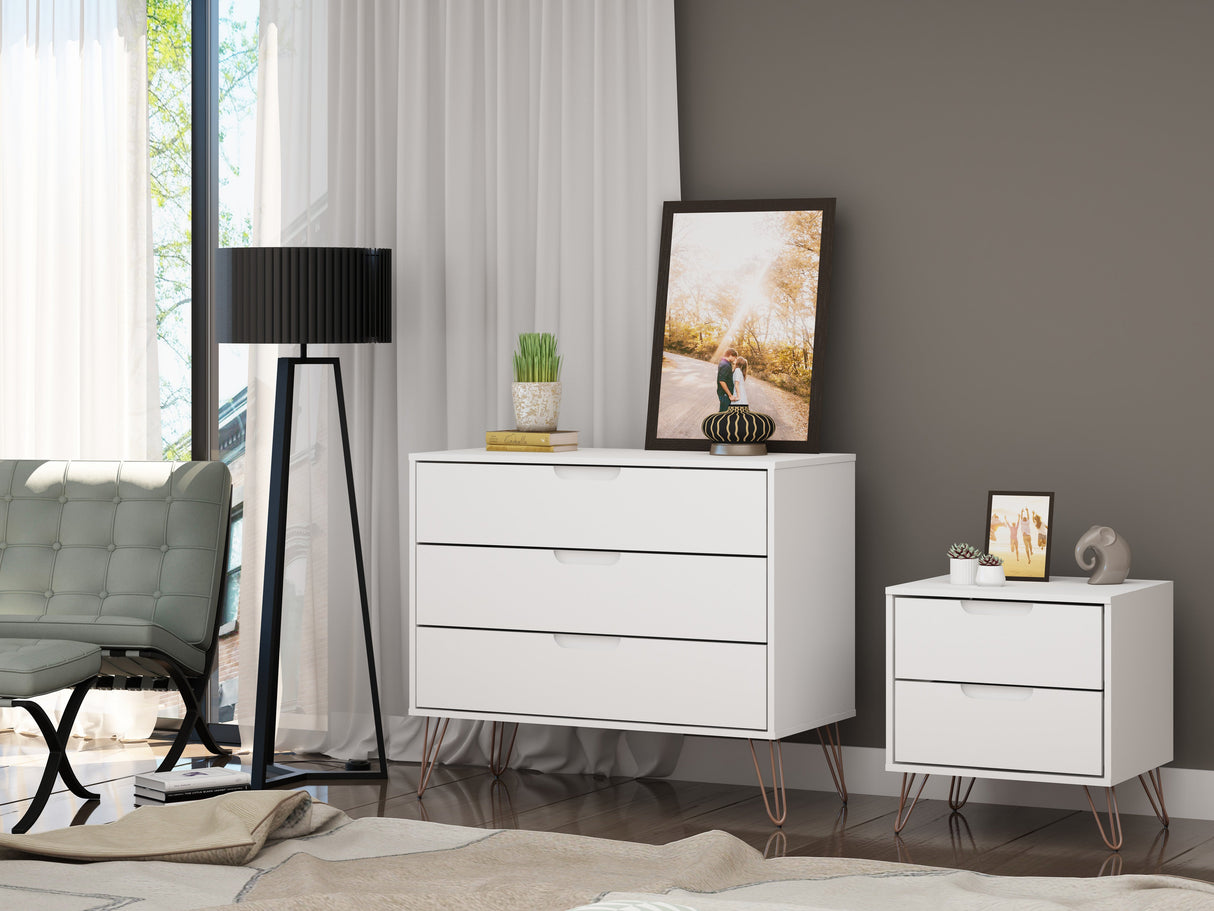 Rockefeller Dresser and Nightstand Set in White by Manhattan Comfort at Eve Furniture