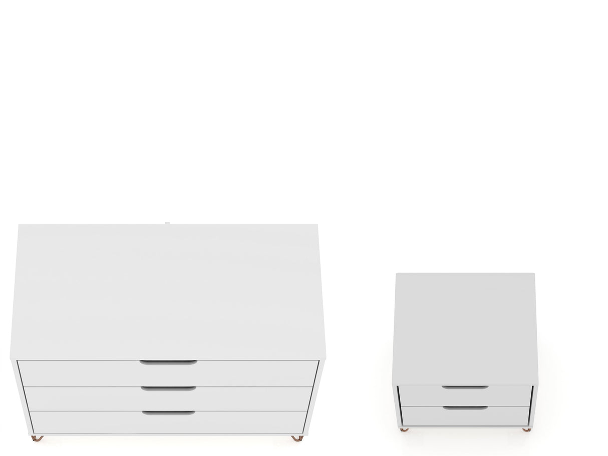 Rockefeller Dresser and Nightstand Set in White by Manhattan Comfort at Eve Furniture