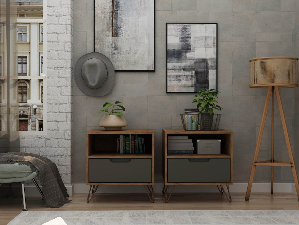 Rockefeller Nightstand 1.0 in Nature and Textured Grey (set of 2) by Manhattan Comfort at Eve Furniture