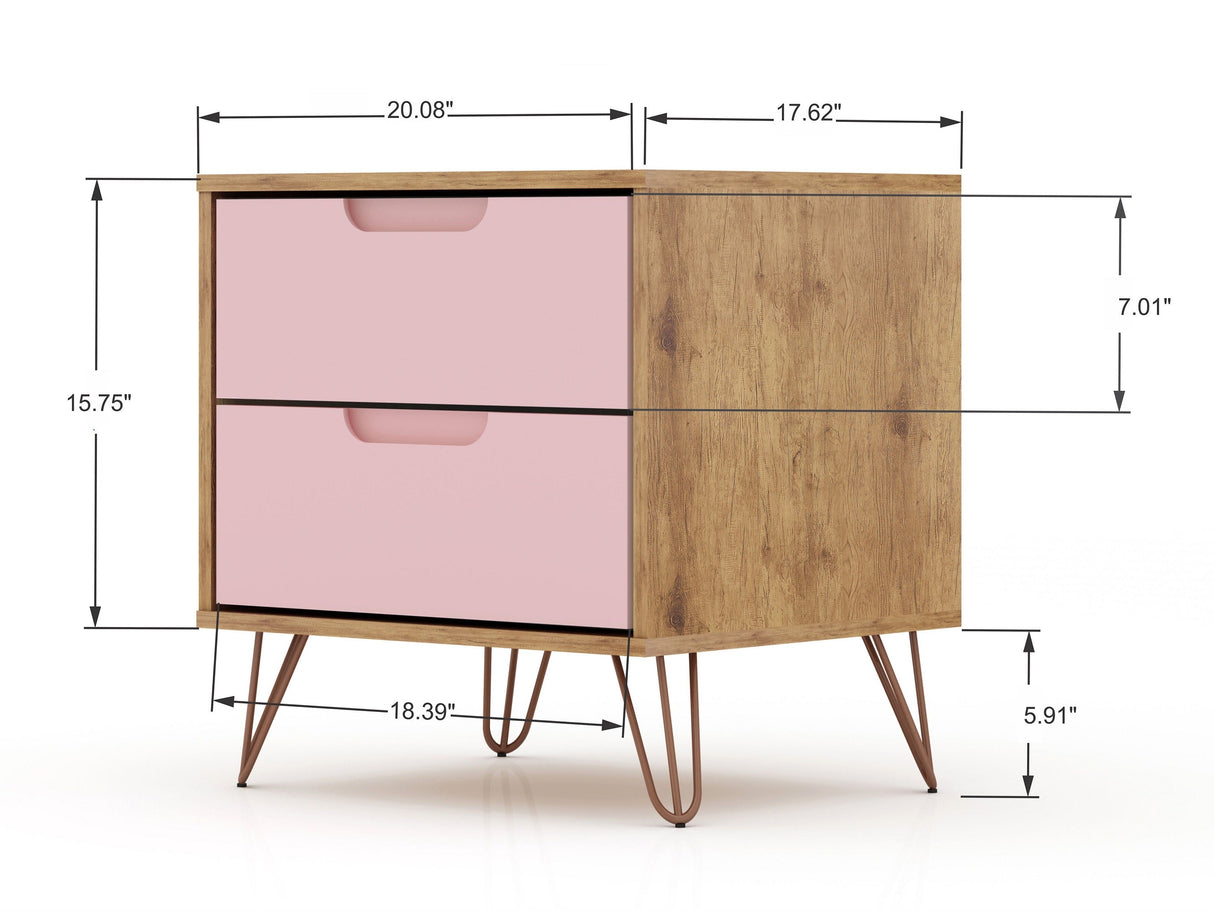 Rockefeller Nightstand 2.0 in Nature and Rose Pink (set of 2) by Manhattan Comfort at Eve Furniture