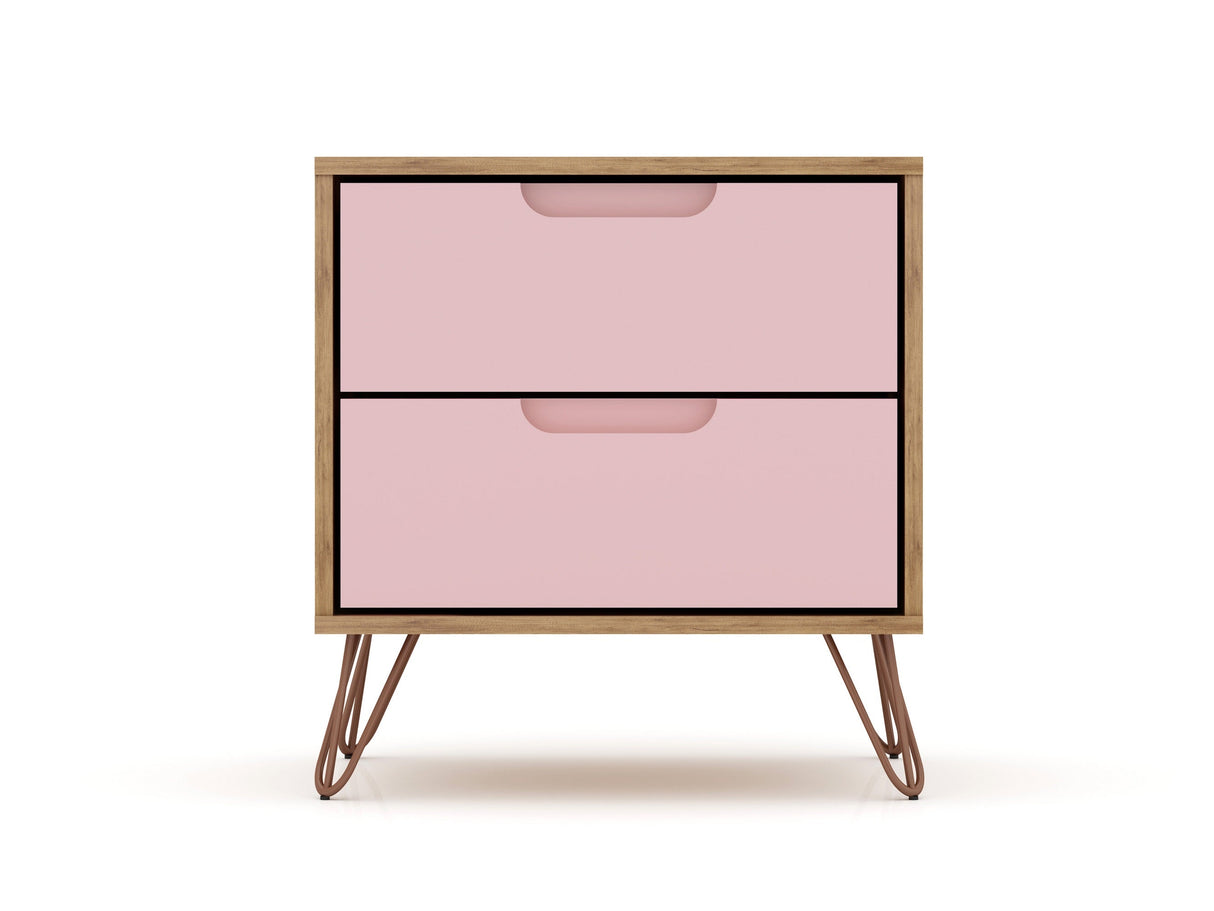 Rockefeller Nightstand 2.0 in Nature and Rose Pink (set of 2) by Manhattan Comfort at Eve Furniture