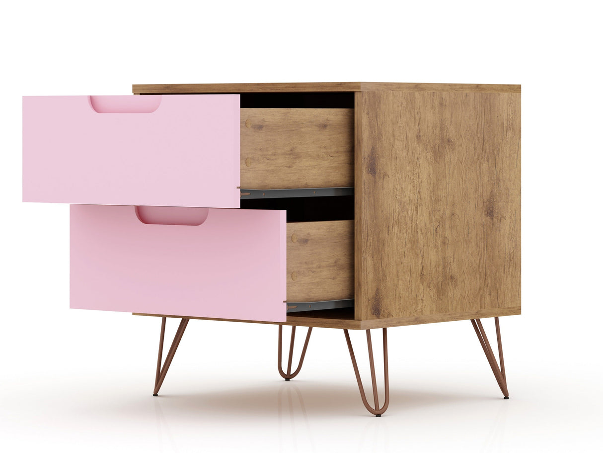 Rockefeller Nightstand 2.0 in Nature and Rose Pink (set of 2) by Manhattan Comfort at Eve Furniture