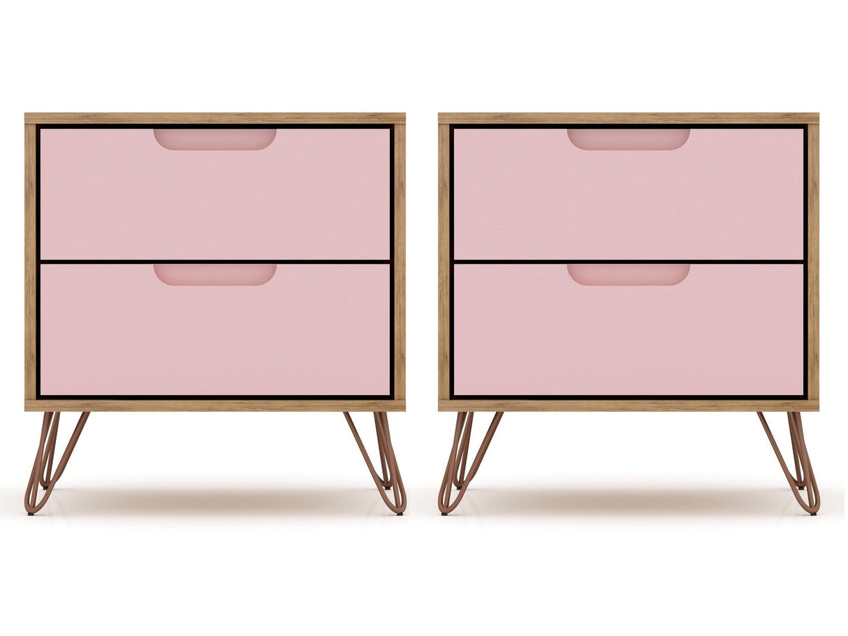 Rockefeller Nightstand 2.0 in Nature and Rose Pink (set of 2) by Manhattan Comfort at Eve Furniture