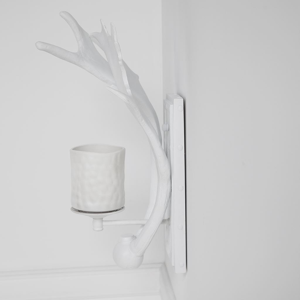 Rockland White Resin Antlers Wall Sconce by Mercana at Eve Furniture