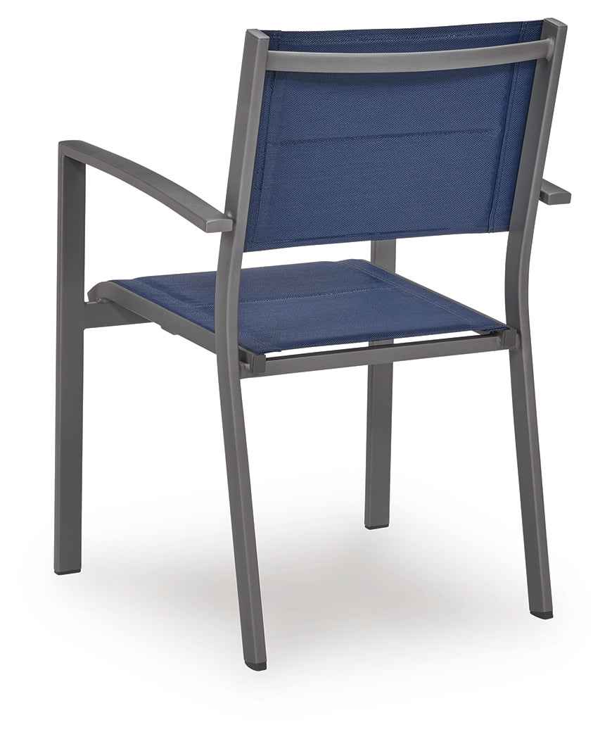 Rocky Creek Blue/Gray Outdoor Sling Arm Chair (Set of 4) by Ashley at Eve Furniture