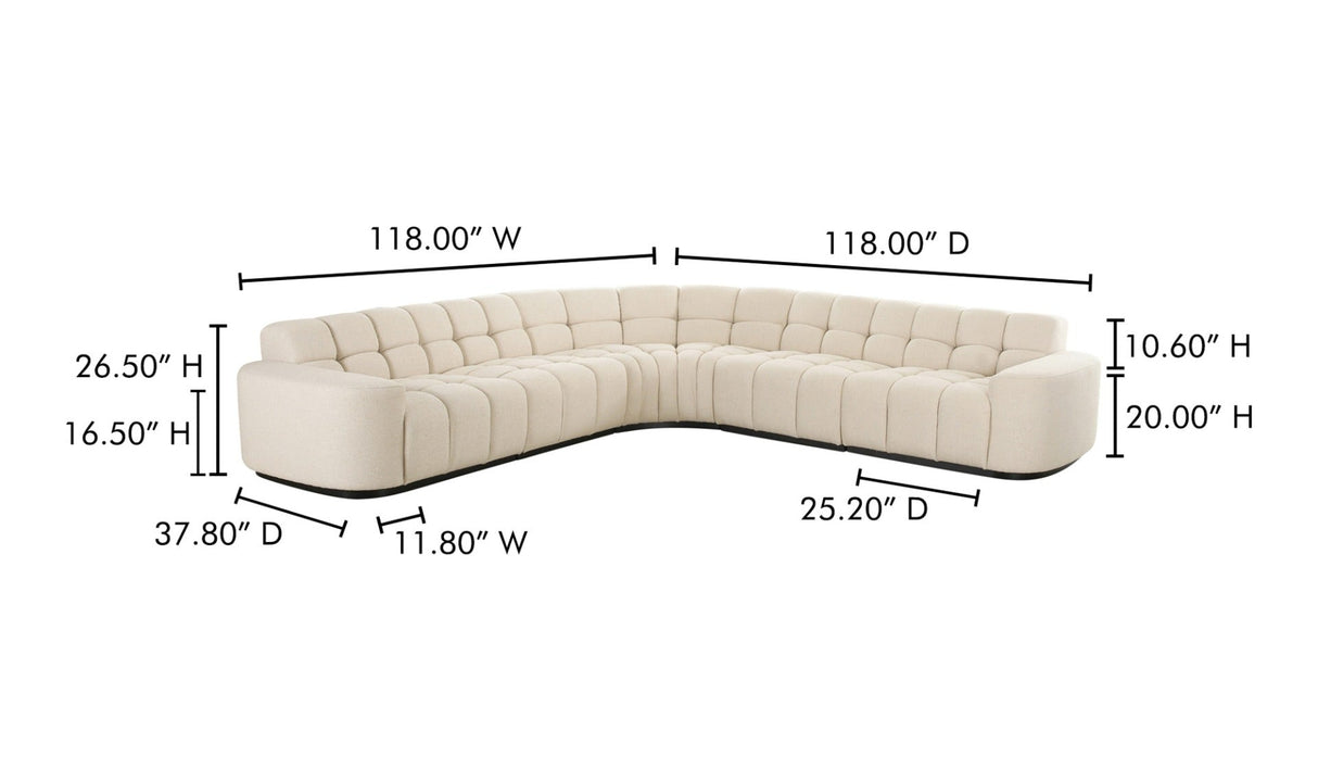 Roman L-Shaped Sectional Oat by Moe's Home at Eve Furniture