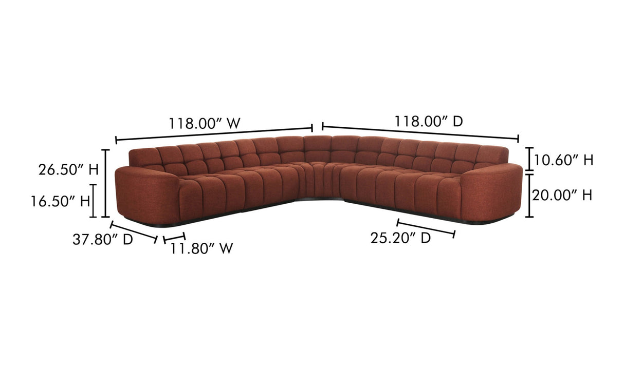 Roman L-Shaped Sectional Rust by Moe's Home at Eve Furniture