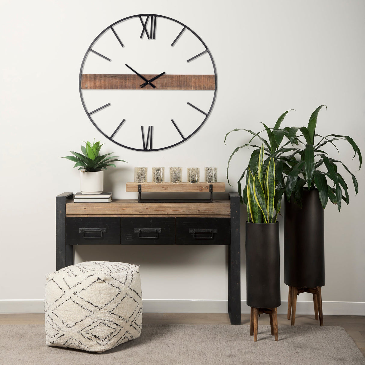 Roman Round Oversize Industrial Wall Clock by Mercana at Eve Furniture