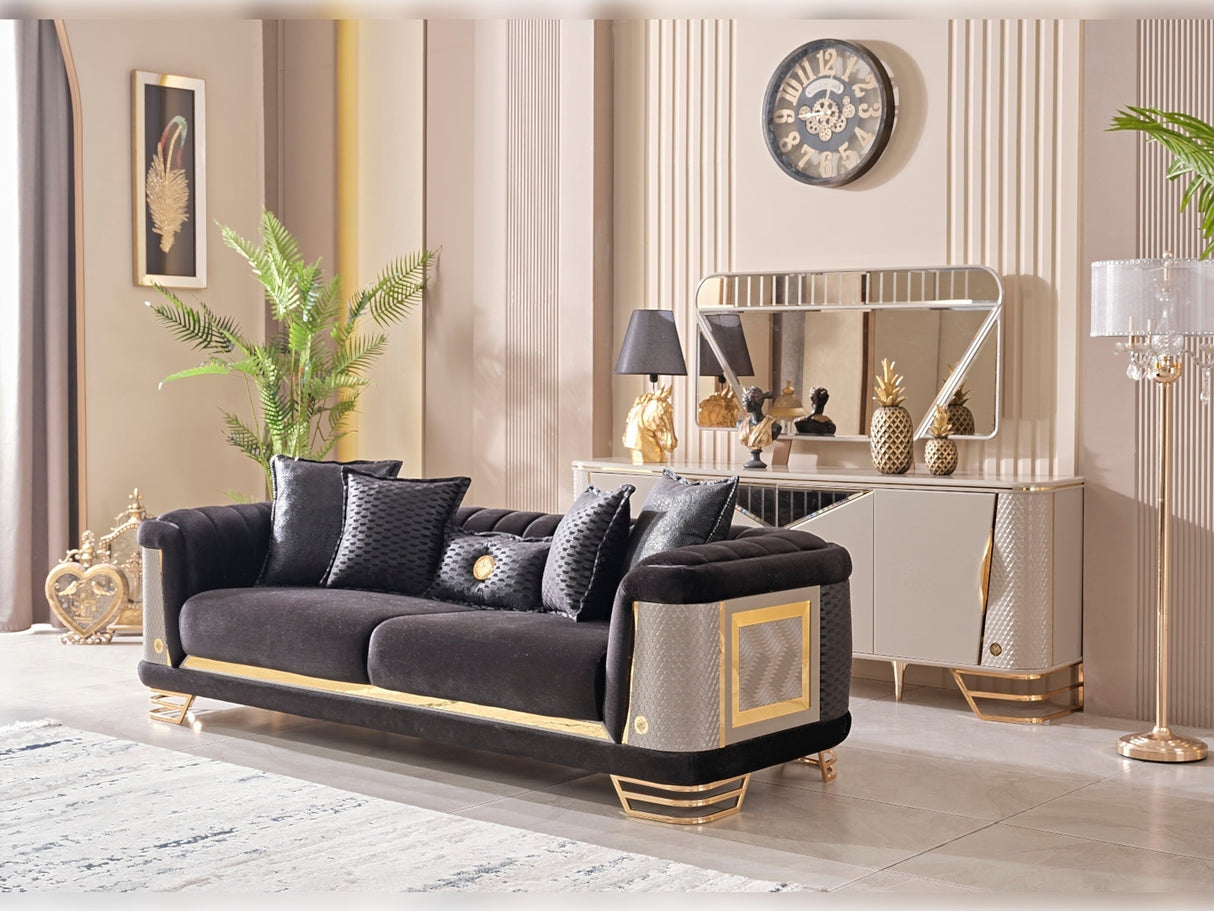 Romans 3-pieces (Sofa & Loveseat & Chair) Livingroom Set in Black by Furnia at Eve Furniture